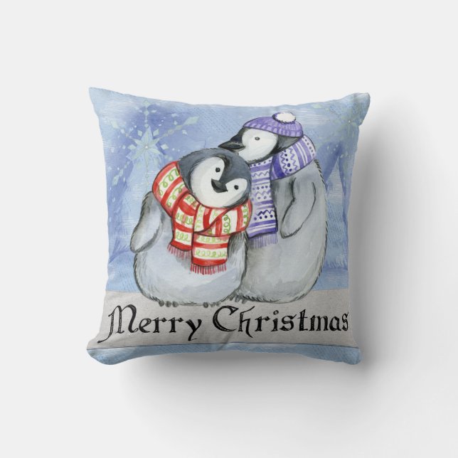 Frohe Weihnachts Penguin Throw Kissen (Vorderseite)