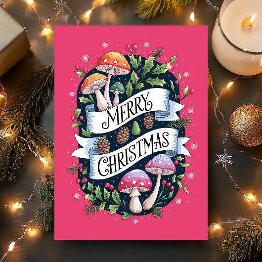 Frohe Weihnachts-Pilze Feiertagskarte