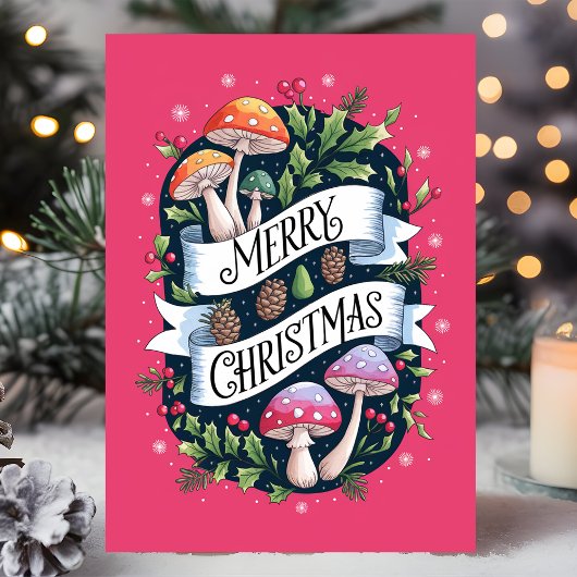 Frohe Weihnachts-Pilze Feiertagskarte