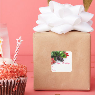 Frohe Weihnachts-Pine-Cone-Aufkleber Quadratischer Aufkleber