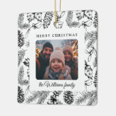 Frohe Weihnachts-Pine Cone Familie Foto Keramikornament (Links)