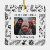 Frohe Weihnachts-Pine Cone Familie Foto Keramikornament (Vorderseite)