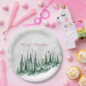 Frohe Weihnachts Pine Tree Forest Kardinal Vögel Pappteller (Party)