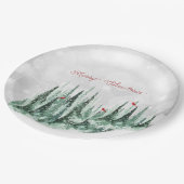 Frohe Weihnachts Pine Tree Forest Kardinal Vögel Pappteller (Schrägansicht)