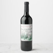 Frohe Weihnachts Pine Tree Forest Kardinal Vögel Weinetikett (Vorderseite)