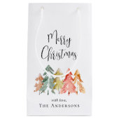 Frohe Weihnachts Pine Tree Wasserfarbe Kleine Geschenktüte (Vorderseite)