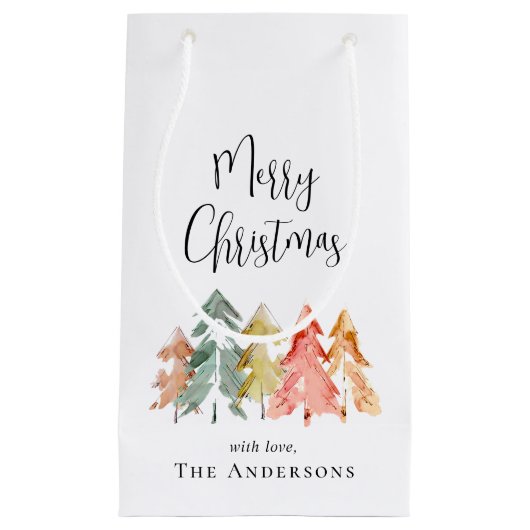 Frohe Weihnachts Pine Tree Wasserfarbe Kleine Geschenktüte (Vorderseite)