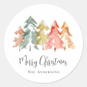Frohe Weihnachts Pine Tree Wasserfarbe Runder Aufkleber (Vorderseite)