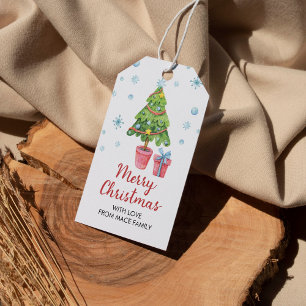 Frohe Weihnachts Pine Tree Watercolor Gift Tags Geschenkanhänger