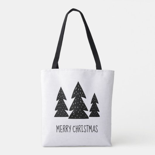 Frohe Weihnachts Pine Trees Scandi Schwarz-weiß Tasche (Rückseite)