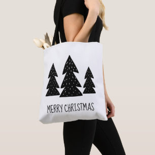Frohe Weihnachts Pine Trees Scandi Schwarz-weiß Tasche