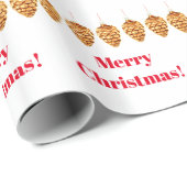 Frohe Weihnachts Pinecones Wrapping Paper Geschenkpapier (Rolleneckpunkt)