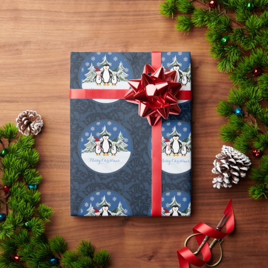 Frohe Weihnachts Pinguin Familienwrapping Paper Geschenkpapier (Feiertagsgeschenk)