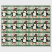 Frohe Weihnachts Pinguin Stripe Wrapping Papier Geschenkpapier (Flach)