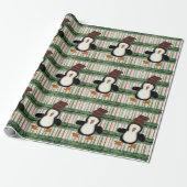 Frohe Weihnachts Pinguin Stripe Wrapping Papier Geschenkpapier (Ungerollt)