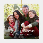 Frohe Weihnachts-Pinsel Script Familie Foto W Keramikornament (Rückseite)
