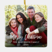 Frohe Weihnachts-Pinsel Script Familie Foto W Keramikornament (Vorderseite)