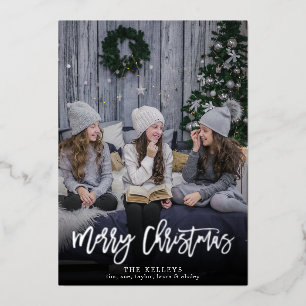 Frohe Weihnachts-Pinselschrift, Volles Foto Silver Folien Feiertagskarte