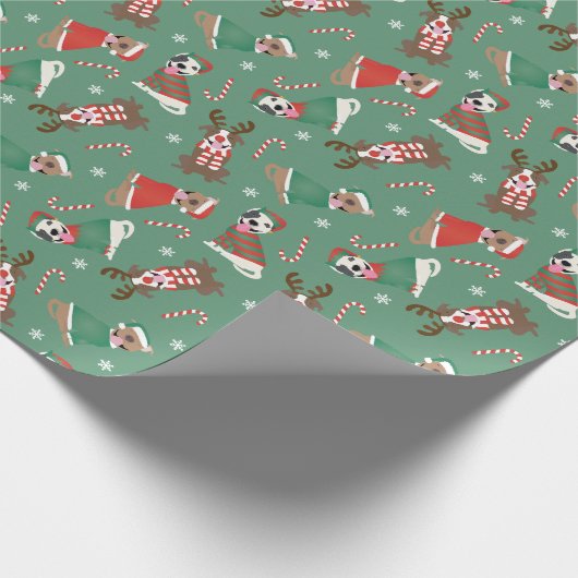 Frohe Weihnachts Pit Bull Hunde Geschenkpapier (Ecke)
