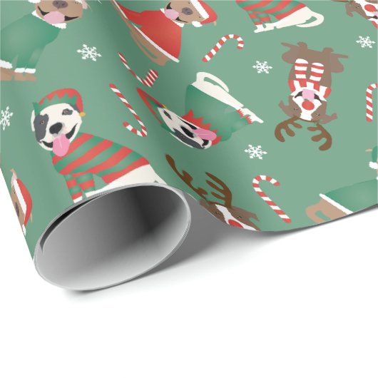 Frohe Weihnachts Pit Bull Hunde Geschenkpapier (Rolleneckpunkt)