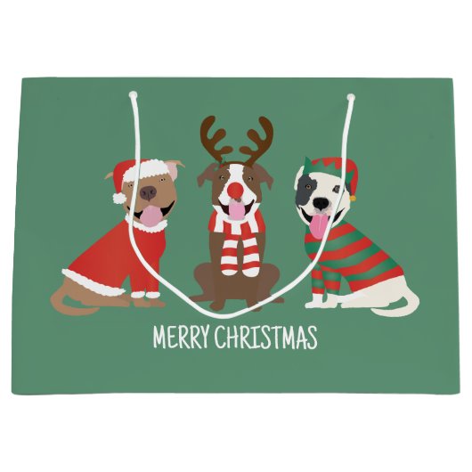 Frohe Weihnachts Pit Bull Hunde Große Geschenktüte (Vorderseite)