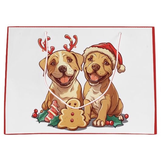 Frohe Weihnachts Pit Bull Hunde Große Geschenktüte (Vorderseite)