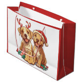 Frohe Weihnachts Pit Bull Hunde Große Geschenktüte (Vorderseite Schrägansicht)