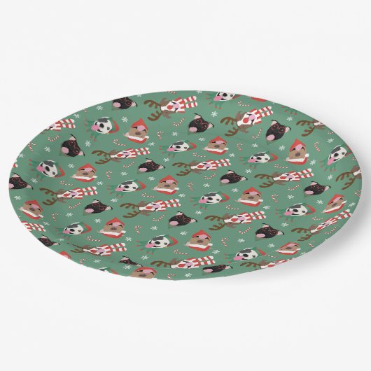 Frohe Weihnachts Pit Bull Hunde Pappteller (Schrägansicht)