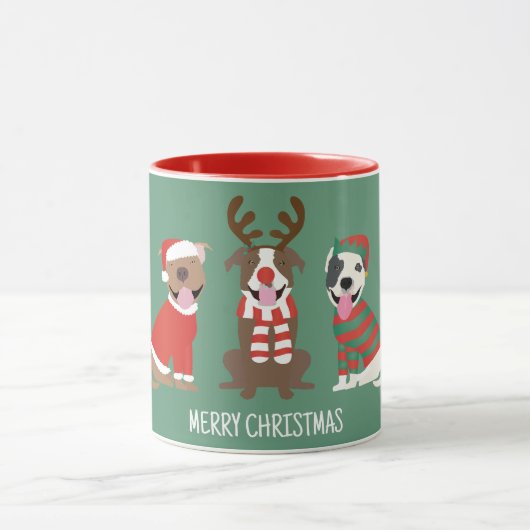 Frohe Weihnachts Pit Bull Hunde Tasse (Zentrum)
