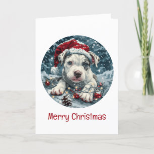 Frohe Weihnachts Pit Bull Santa Puppy Feiertagskarte