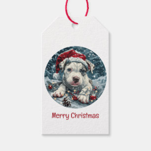 Frohe Weihnachts Pit Bull Santa Puppy Geschenkanhänger