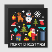 Frohe Weihnachts-Pixel-Cartoon Magnetkarte (Vorne/Hinten)