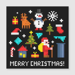 Frohe Weihnachts-Pixel-Cartoon Magnetkarte