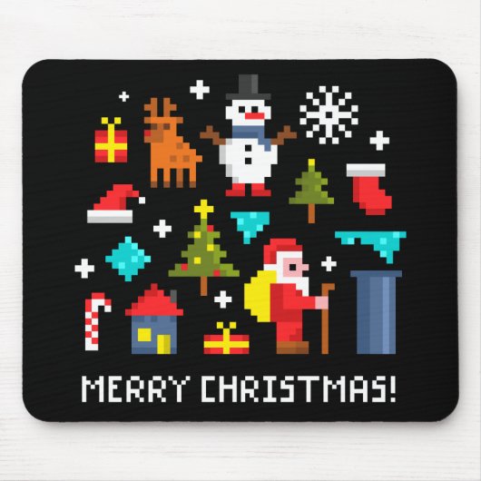 Frohe Weihnachts-Pixel-Cartoon Mousepad (Vorne)