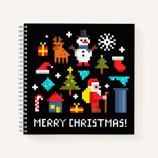 Frohe Weihnachts-Pixel-Cartoon Notizblock (Vorderseite)