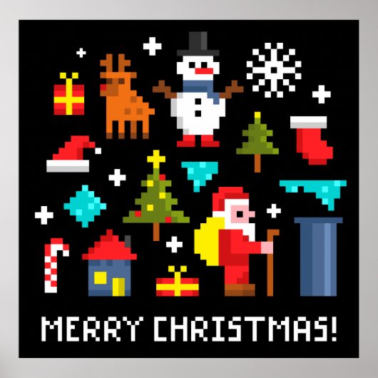 Frohe Weihnachts-Pixel-Cartoon Poster (Vorne)
