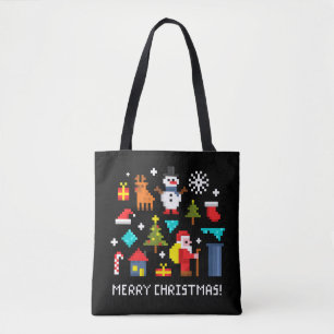 Frohe Weihnachts-Pixel-Cartoon Tasche