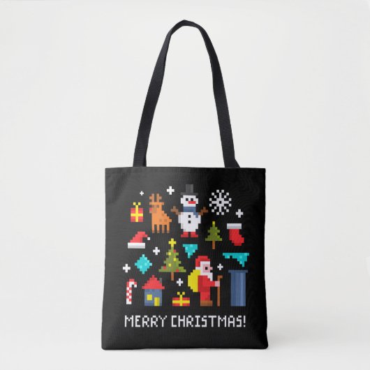 Frohe Weihnachts-Pixel-Cartoon Tasche (Vorderseite)