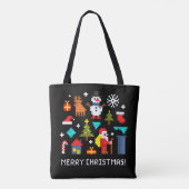 Frohe Weihnachts-Pixel-Cartoon Tasche (Rückseite)