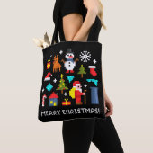 Frohe Weihnachts-Pixel-Cartoon Tasche (Von Nahem)
