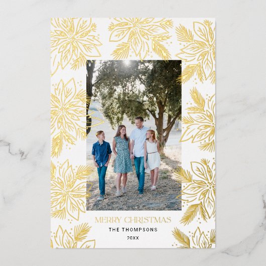 Frohe Weihnachts-Poinsettia-Blume Folien Feiertagskarte (Vorderseite)