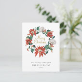 Frohe Weihnachts-Poinsettia-Blume-Wreath-Karte Postkarte (Stehend Vorderseite)