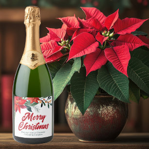 Frohe Weihnachts-Poinsettia Floral Holiday Party Schaumweinetikett