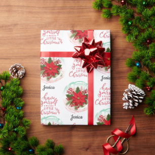 Frohe Weihnachts-Poinsettia personalisierbarer Nam Geschenkpapier