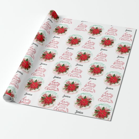 Frohe Weihnachts-Poinsettia personalisierbarer Nam Geschenkpapier (Ungerollt)