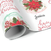 Frohe Weihnachts-Poinsettia personalisierbarer Nam Geschenkpapier (Rolleneckpunkt)