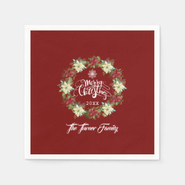 Frohe Weihnachts-Poinsettia-Wreath-Monogramm Serviette