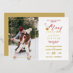 Frohe Weihnachts Poinsettias Wreath Foto Wedding Folien Feiertagskarte