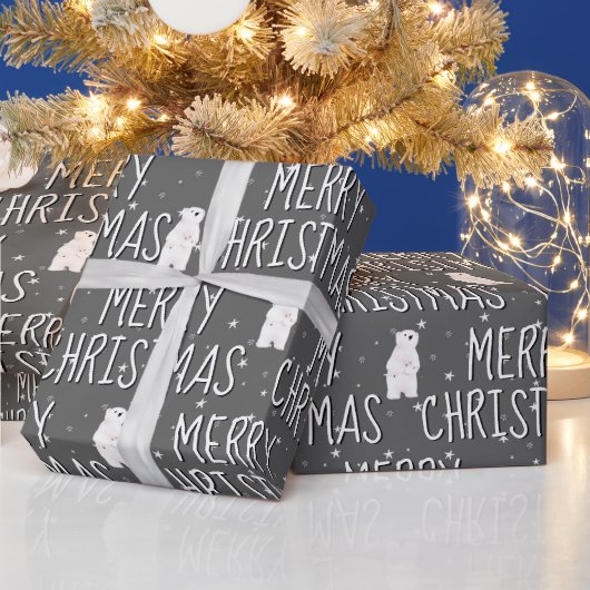 Frohe Weihnachts-Polar-Bär auf den Sternen Geschenkpapier (Feiertage)