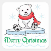 Frohe Weihnachts-Polar-Bär Quadratischer Aufkleber (Vorderseite)